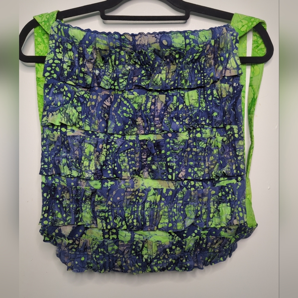 Handmade Green And Blue Batik/Tie-dye Ruffles And Drawstring Backpack